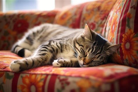 Premium AI Image | Cute cat sleeping or resting on the sofa at home ...