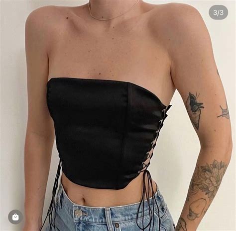 Corset Preto Amarração Regulável Blusa Feminina Dona Gaveta Usado