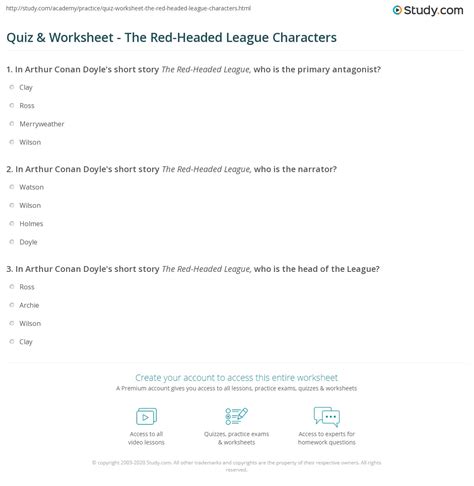 Quiz & Worksheet - The Red-Headed League Characters | Study.com