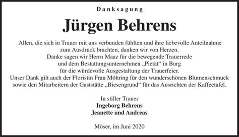 Traueranzeigen Von J Rgen Behrens Abschied Nehmen De