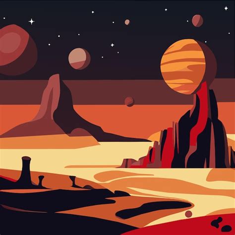 Paisaje De Planeta Alienígena Con Ilustración De Vector De Superficie Rocosa Vector Premium