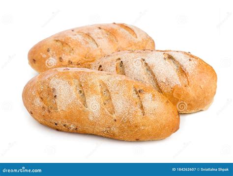 Set Of Three Loaves Bread Isolated On White Background Close Up Stock