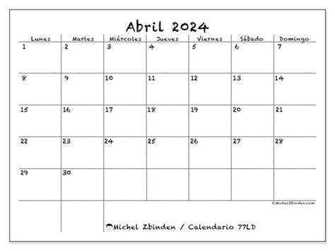 Calendario Abril Michel Zbinden Es