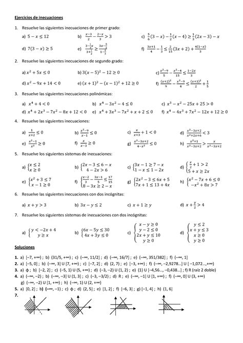 Ejercicios De Inecuaciones Resuelve Las Siguientes Inecuaciones De