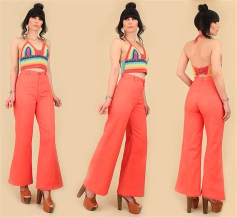 Dittos Vintage 70s Super High Waisted Bell Bottoms Saddle Back