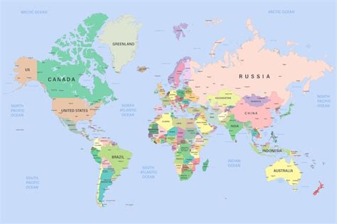 Mapa Mundial Con Fronteras Y Pa Ses Proyecci N Cil Ndrica Vector Premium