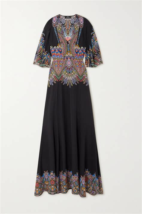 Etro Burning Printed Silk Crepe Maxi Dress Black Shopstyle