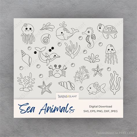 Sea Animals Svg Sea Creatures Svg Octopus Svg Sea Turtle Svg Crab