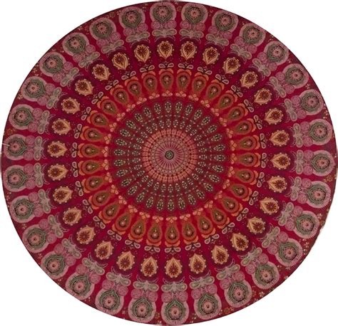 Raajsee Red Round Beach Tapestry Hippie Boho Beach Blanket Mandala