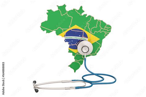 Brazilian Map With Stethoscope National Health Care Concept 3d