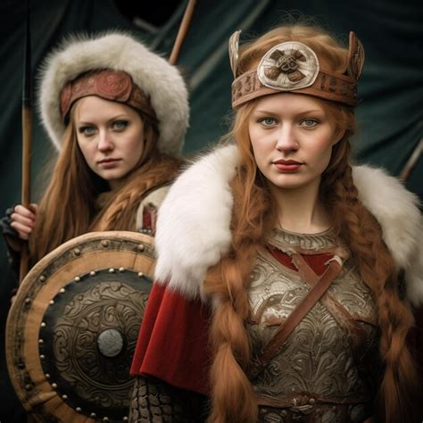 Premium Photo Viking Women Wearing Traditional Norse Clothing With A