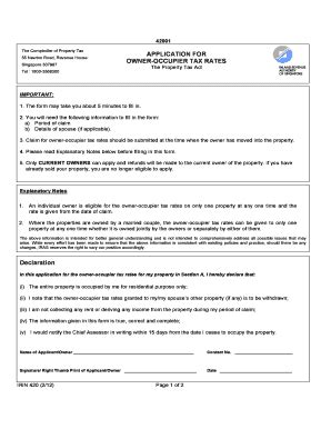 Fillable Online Iras Gov Application For Owner Occupier Tax Rates