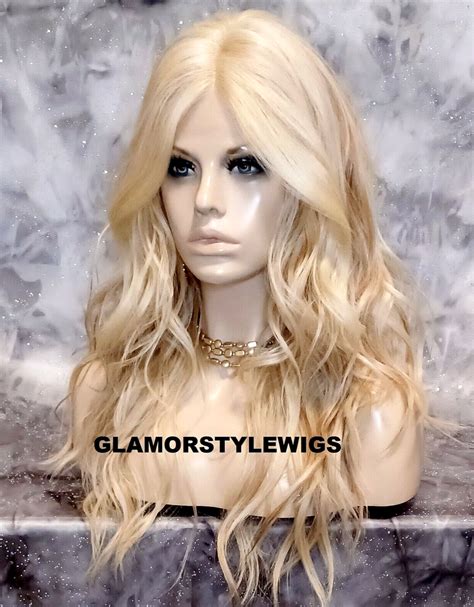 Lace Front Full Wig Long Wavy Layered Middle Part Bleach Blonde Mix