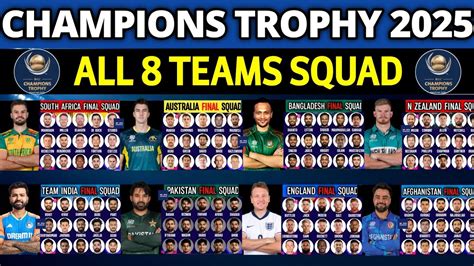 Champions Trophy 2025 All Team Squad ICC Champions Trophy 2025 All