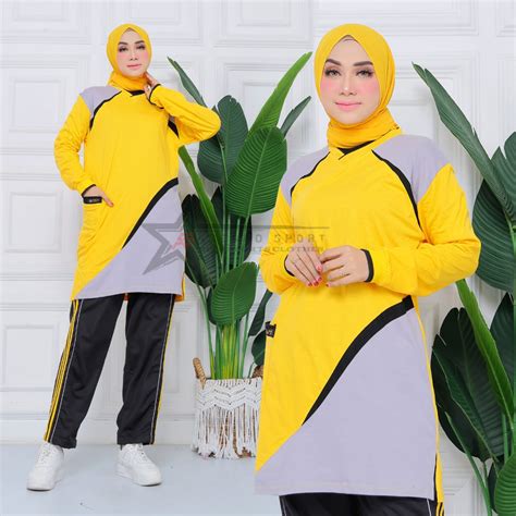 Jual Setelan Baju Olahraga Senam Tunik Muslimah Stelan Kaos Trening