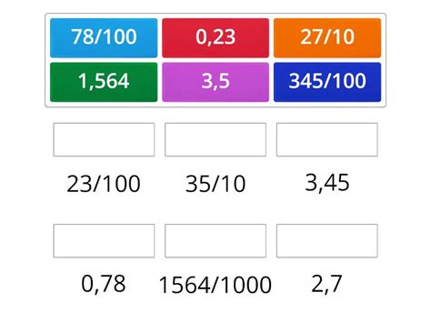 Fracciones Y Expresiones Decimales Une Las Parejas