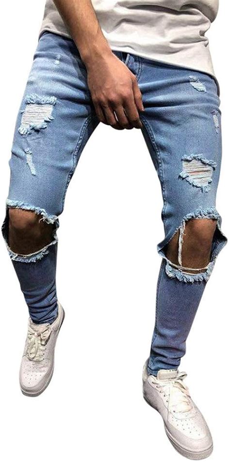 Kobay Hommes Pantalon Slim En Denim Stretch Pantalon En Jean Slim Déchiré Déchiré Et Déchiré