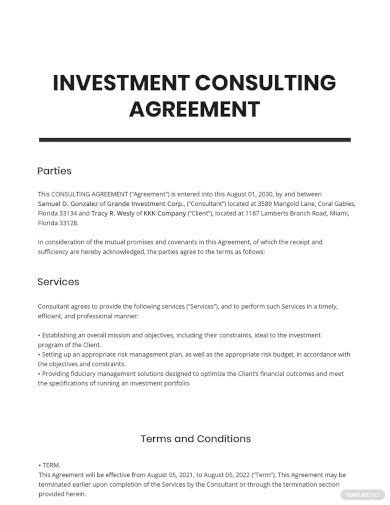 Investment Advisory Agreement Template