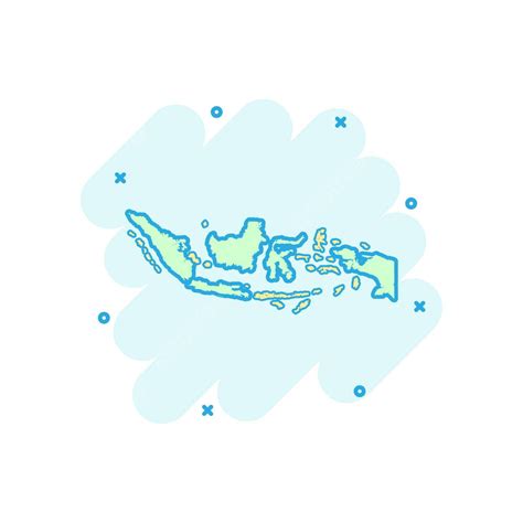 Comic Style Indonesian Map Icon With Splash Effect Vector English