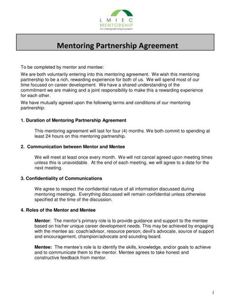 Mentoring Agreement Template Pdf Template