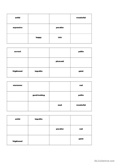 Bingo Card Game Adjectives English Esl Worksheets Pdf Doc