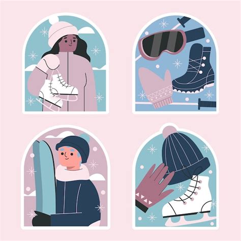 Free Vector Winter Activities Naive Style Stickers