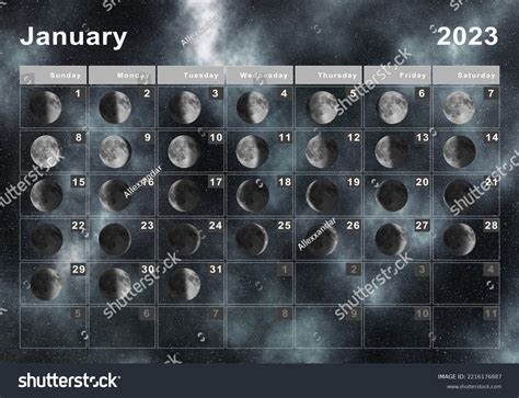 January 2023 Lunar Calendar Moon Cycles Stock Illustration 2216176887 ...