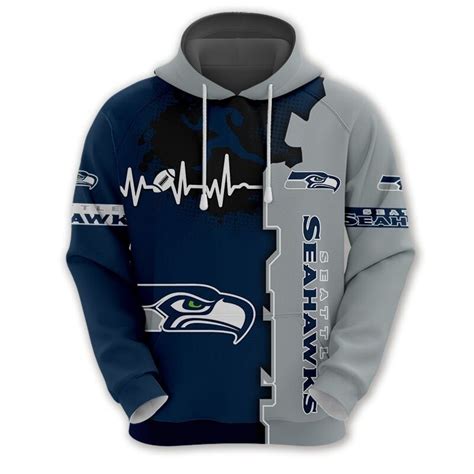 Seattle Seahawks Hoodie Graphic Heart Ecg Line Jack Sport Shop