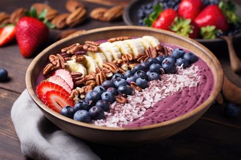 Premium AI Image | Smoothie bowl with vibrant fruit and nut toppings