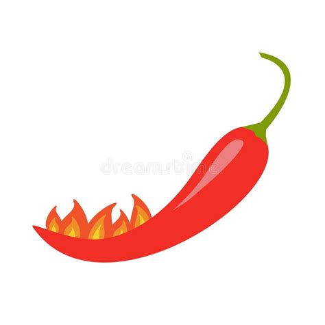Hot Red Chili Jalapeno Pepper With Fire Isolated Icon White Background Flat Design Stock Vector
