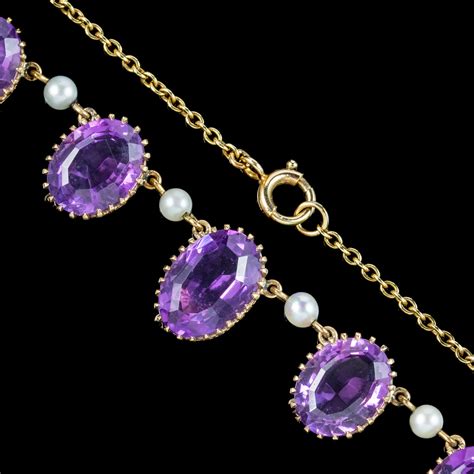 Vintage Amethyst Pearl Necklace 9ct Gold 27ct Of Amethyst Dated 1976