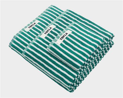 Tekla Organic Cotton Towel Teal Green Stripes Pan After