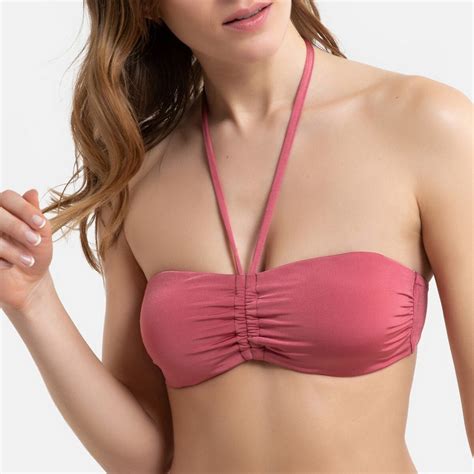 Ruched Bandeau Bikini Top Pink La Redoute Collections La Redoute