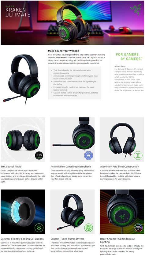 Razer Kraken Ultimate RGB USB Gaming Headset THX 7 1 Spatial Surround