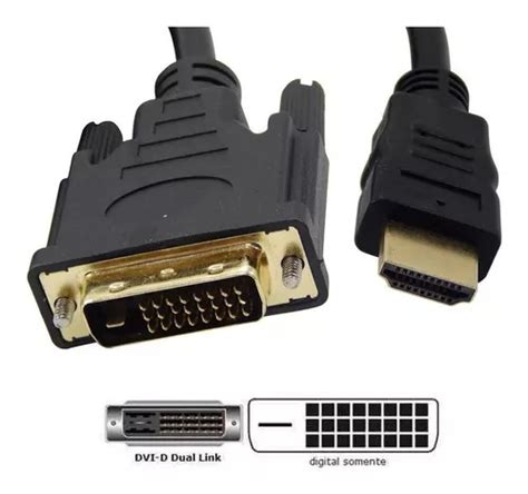 Cabo Dvi D X Hdmi Dual Link M Banhado Ouro C Filtro Parcelamento