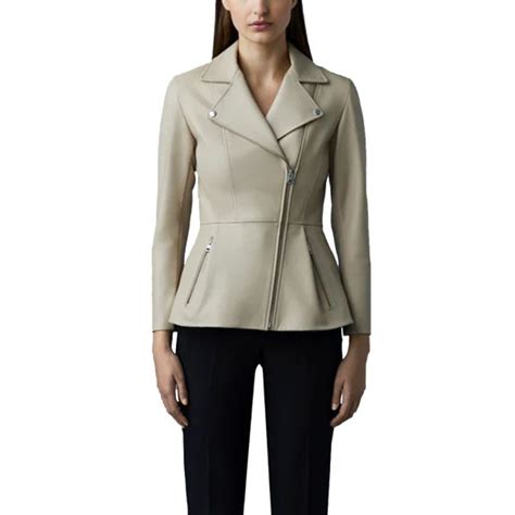 Beige Zipper Detailed Women Peplum Leather Jacket LeatherExotica