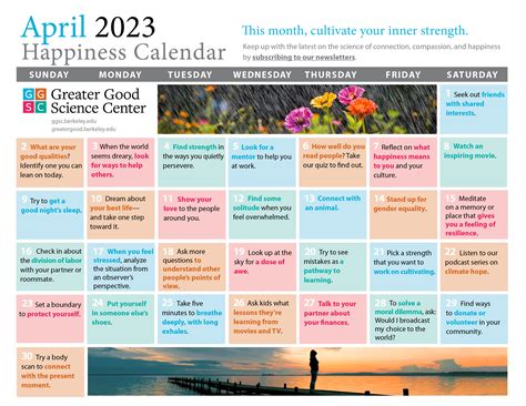 Your Happiness Calendar for April 2023