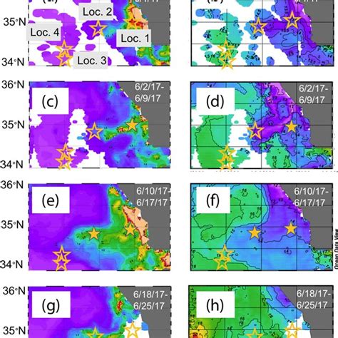 Remotely Sensed Surface Chlorophyll A C E G And Sea Surface