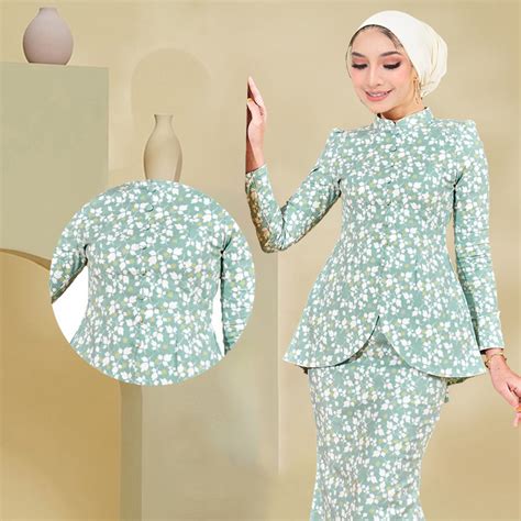 Sarah Kurung Floral Baju Kurung Baju Raya 2023 Polyester Cotton Mini