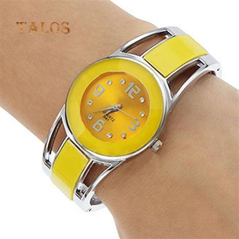 Cheap Womens Fashion Open Metal Band Quartz Analog Round Dial Bracelet