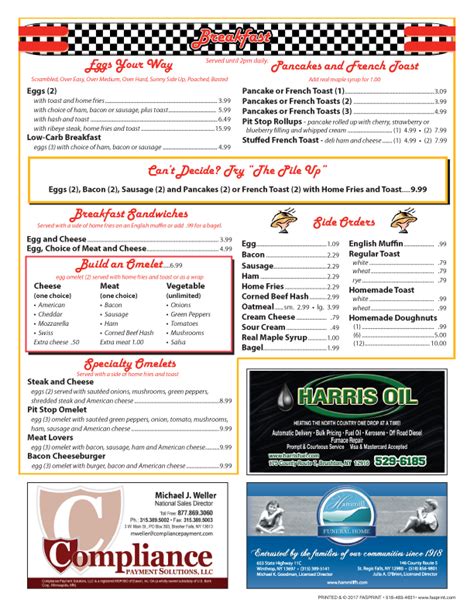 Pit Stop Diner 2017 2 Fasprint Menus