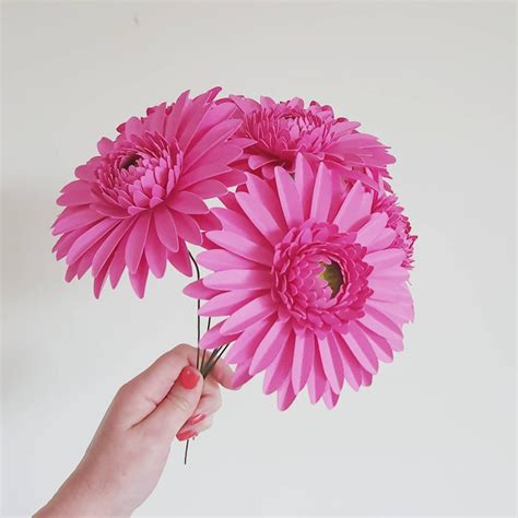 Bright Pink Paper Gerbera Daisies Handmade Paper Flowers Etsy Uk