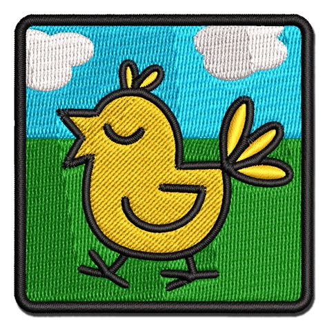 Carefree Bird Chirping Applique Multi Color Embroidered Hook And Loop