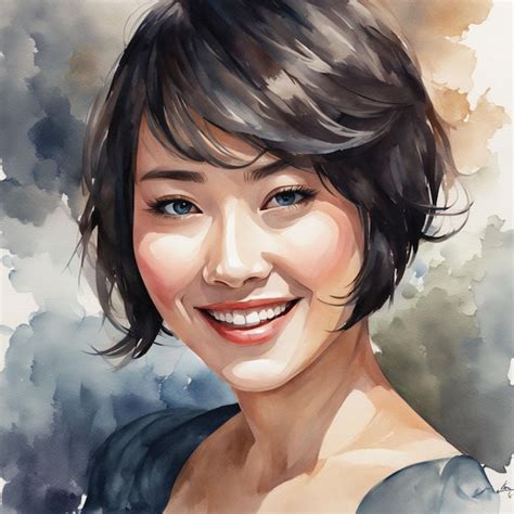 Premium Photo Watercolor Painting Illustration Of A Shorthaired Woman