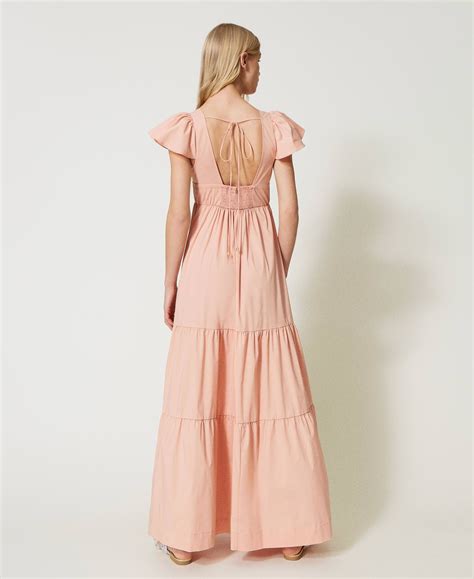 Robe Longue En Popeline Avec Volants Femme Rose Twinset Milano