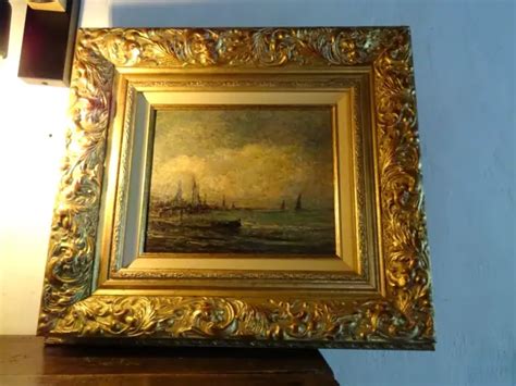 TABLEAU ANCIEN MARINE Période Art Moderne XIX ème Cadre Bois Doré EUR