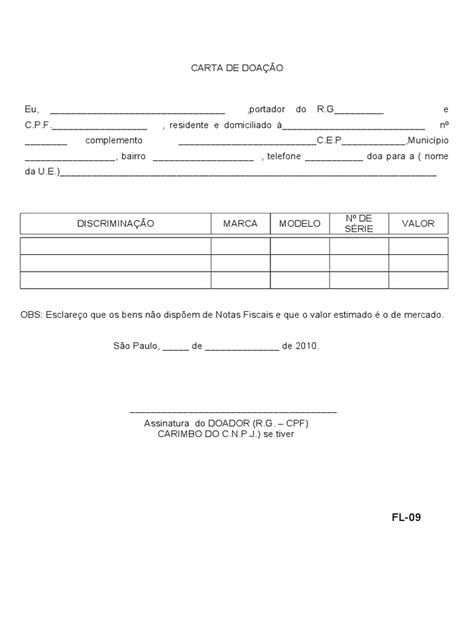 Como Se Escreve Doação - Modelo de Carta de Doação de Bens | PDF
