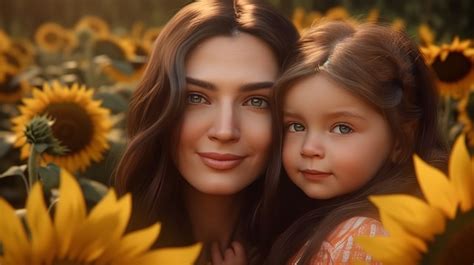 Download Ai Generated Mother And Daughter Sunflowers Royalty Free Stock Illustration Image