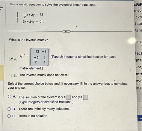 Solved Use a matrix equation to solve the system of linear | Chegg.com