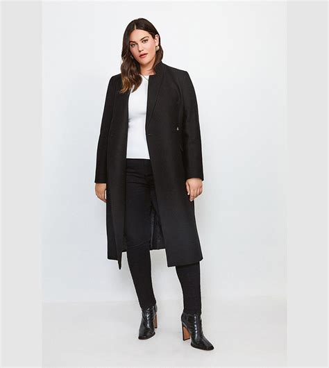 Buy Karen Millen Italian Virgin Wool Blend Notch Neck Coat In Black